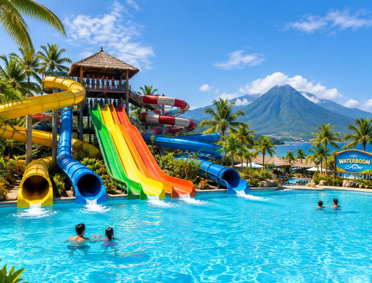 Wahana waterboom dan perosotan air